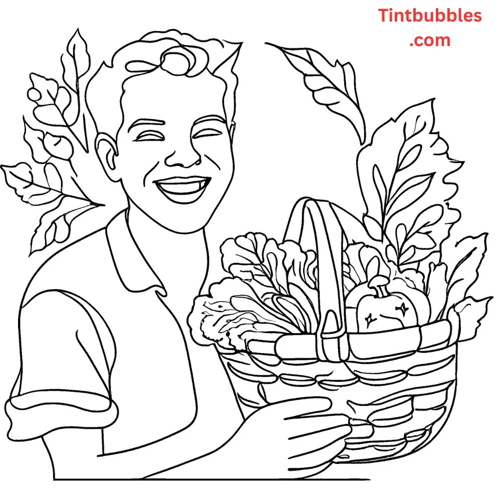 Sam with a Basket of Veggies